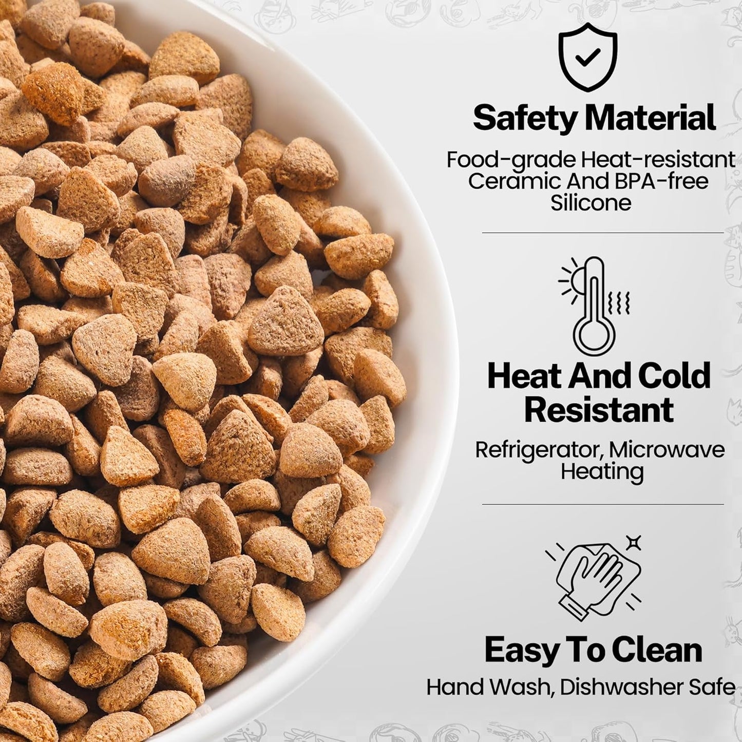 Cat Food Bowls, Whisker Friendly Ceramic Cat Bowls with Nonslip Silicone Bottom, Pack of 3 Quiet Cat Dishes and Plates for Feeding Indoor Cats, Kittens and Small Dogs(Cat Paw)