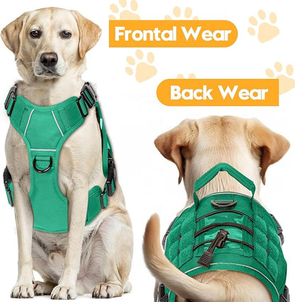 Heavy-Duty Tactical Dog Harness for Large Dogs, No Pull Adjustable Reflective Pet Vest with Molle System, K9 Military-Grade Control for Service Training, Outdoor & 10+ Breeds, Turquoise, Medium