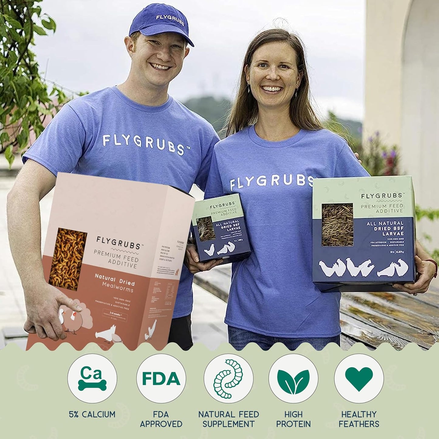 FLYGRUBS 20 lb Dried Black Soldier Fly Larvae – Superior to Mealworms for Chickens–85X More Calcium,Non-GMO,High-Protein Feed & Molting Supplement for Hens, Ducks, Turkeys, Wild Birds, Quails, Turtles