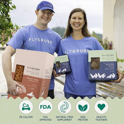 FLYGRUBS 20 lb Dried Black Soldier Fly Larvae – Superior to Mealworms for Chickens–85X More Calcium,Non-GMO,High-Protein Feed & Molting Supplement for Hens, Ducks, Turkeys, Wild Birds, Quails, Turtles