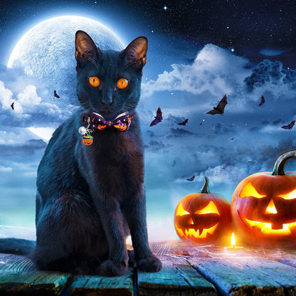 LLHK 4 Pack Halloween Cat Collar with Bow Tie and Bell,Breakaway Kitten Collar for Girl Boy Cats,Adjustable 7-12inch,for Kitty Kitten Adult Cats,Pet Supplies…