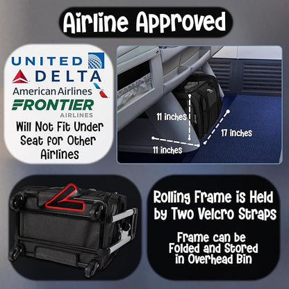 Pet Carrier with Wheels | Delta American Frontier Airline Approved | Two Expandable Sides, Storage Pockets Adjustable Leash | Rolling Dog and Cat Carrier TSA Compliant (Light Grey 17x12.5x11)