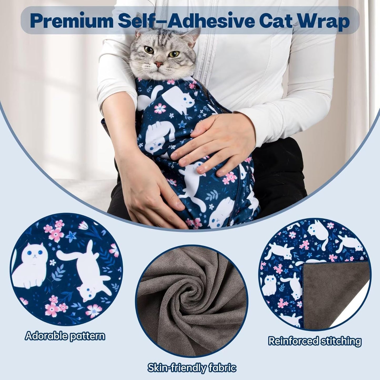 Paw Legend 35.4" Cat Wrap for Grooming Cat Wrap for Cutting Nails Cat Restraint for Nail Clipping Self Adhesive Blanket Restraint Cloth for Cats Within 22lbs