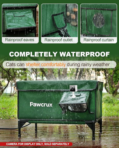 Weatherproof Heated Cat House for Outdoor in Winter, Heated Cat Bed Kitty Shelter with Cat Heating Pad, Insulated & Safe Escape Door, Warm House for Outside Stray Cat (Green, 12.6"x16.5"x16.9")