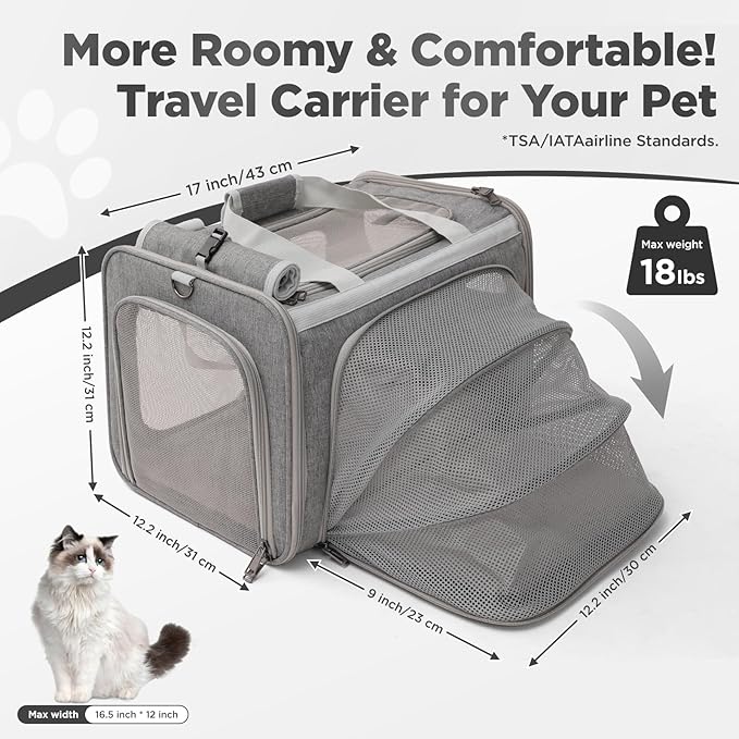 Cat Carriers Soft Stylish Small Dogs Puppy Pets Bag,Sturdy,Ventilated,Airline Approved,Expandable,Rabbit Cage Small Animals Travel Outdoor Carry Kennel Gray Color