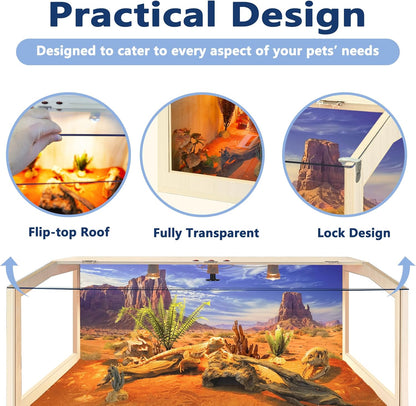 PROLEE Bearded Dragon Tank,Lizard Tank with Clear Tempered Glass Roof,Anti-Scratch Reptile Enclosure, Snake Tank and Reptile Tank,Built-in Light Fixtures with Switch (80 Gallons)