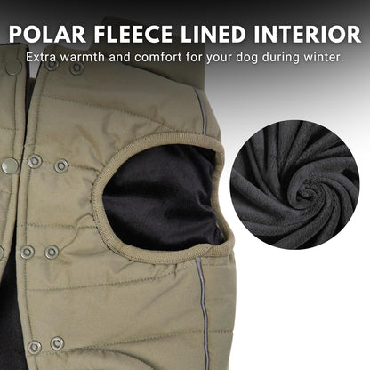 Spark Paws Dog Winter Jacket, Water-Resistant Coat, Warm Reflective Windproof Fleece-Interior, for Medium and Large Dogs - Olive - XXL