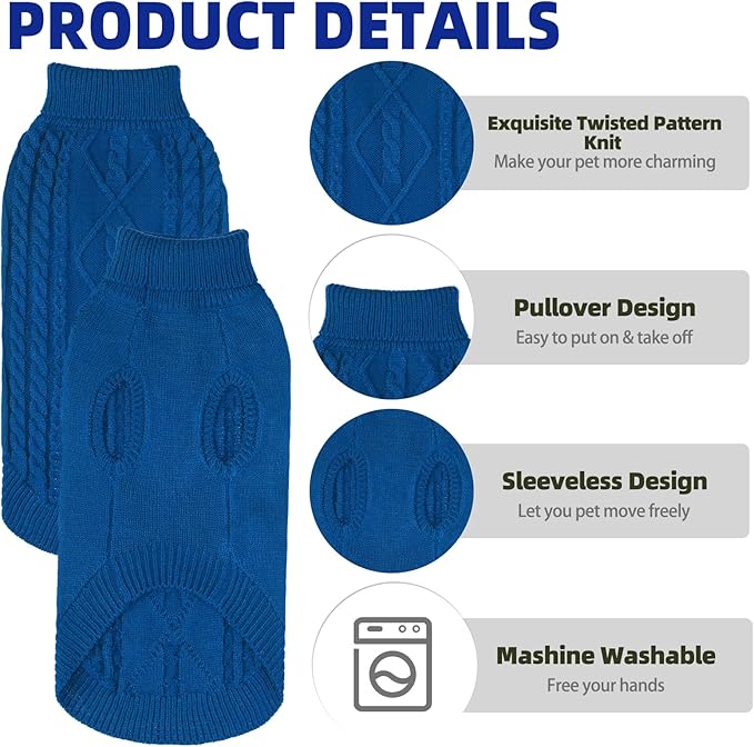 PUPTECK Winter Cat Sweater Coat - Soft Warm Cold Weather Clothes Knitwear for Kittens & Small Dogs Indoor Outdoor Wearing, Knitted Classic for Doggies Kitties Girls Boys, Dark Blue, M