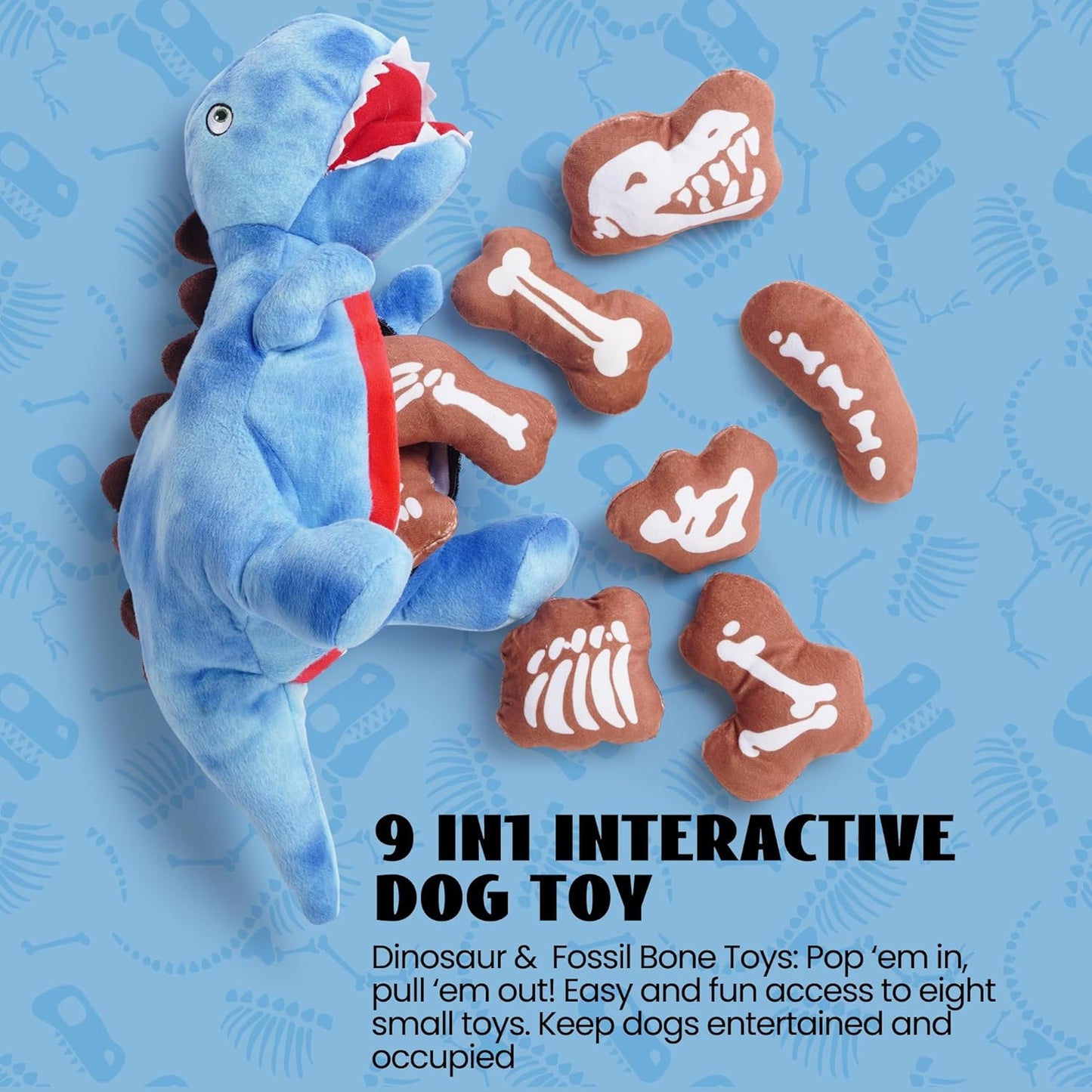 Nocciola Plush Dinosaur Dog Toys: Funny Squeaky Stuffed Dino Chew Toy for Small Medium Breed, Cognitive Enrichment Puzzle Mental Stimulation Training Pet Supplies to Keep Busy, 9 Packs