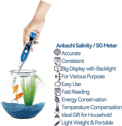 Digital Salinity Meter 3-in-1 Saltwater Tester – Specific Gravity, Salinity & Temperature Pen Hydrometer, High Accuracy Water Quality Tester for Aquarium, Marine, Pool, Hydroponics, Aquaculture