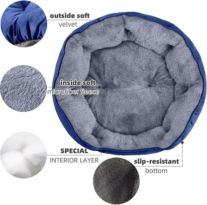 Asvin Small Dog Bed for Small Dogs, Cat Beds for Indoor Cats, Pet Bed for Puppy and Kitty, Extra Soft & Machine Washable with Anti-Slip & Water-Resistant Oxford Bottom, Blue, 20 inches