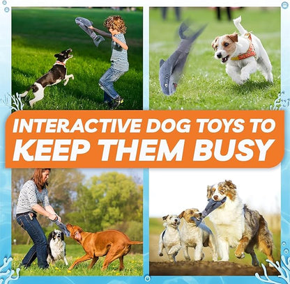 LEGEND SANDY Dog Toys for Large Dogs, Dog Chew Toys to Keep Them Busy, Interactive Squeaky Pet Toys, Tug of War, Crinkle Grey Shark