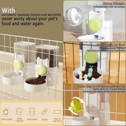 kathson Hanging Automatic Pet Food and Water Dispenser,Gravity Auto Rabbit Feeder for Cage,Guinea Pig Feeder and Waterer Set,Cat Food Bowl Dog Feeding Station for Bunny,Ferret,Chinchilla (Green)