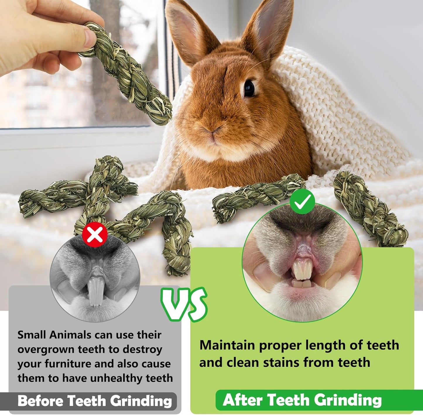 Hamiledyi 30 PCS Rabbit Chew Sticks Natural Grass Timothy Hay Sticks Handmade Guinea Pigs Chew Toys for Teeth Molar Snacks for Chinchilla Bunny Hamster and Other Small Animals