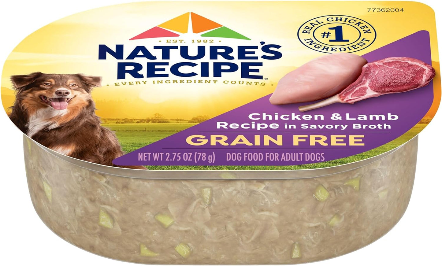 Nature's Recipe Grain Free Chicken & Lamb Recipe in Savory Broth Wet Dog Food, 2.75 oz. Cup, 12 Count
