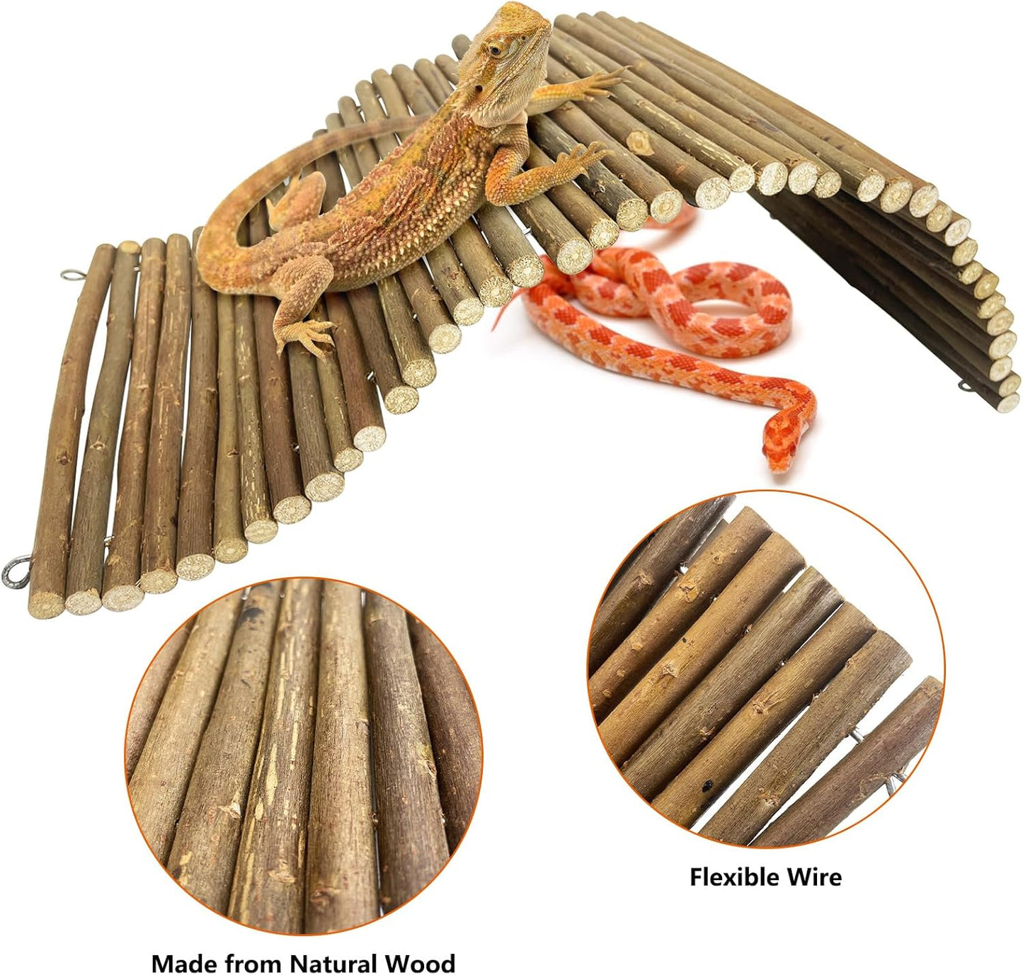 BNOSDM Large Reptile Hide Tortoise Hideout Bearded Dragon Wooden Bridge Snake Climbing Tunnel Habitat Decor for Lizards Spiders Gecko Ball Python