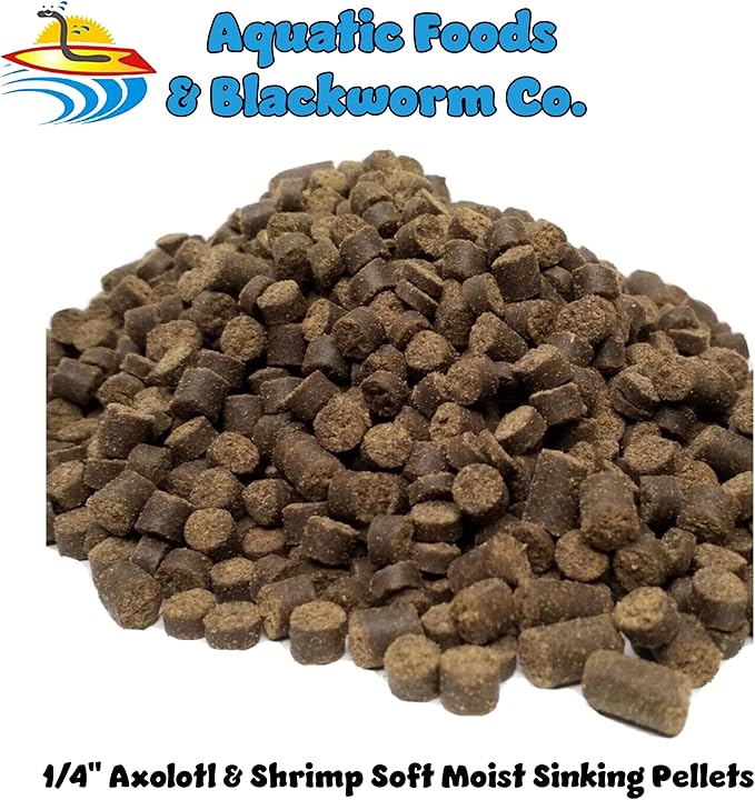 Aquatic Foods Inc. Axolotl Food, 1/4" Soft Moist Sinking Pellets, Rangen's Salmon Meal Pellets for Adult Axolotl. Also Shrimp, Snails, Crabs, Bottom Fish, All Tropical Fish...12oz Small Jar