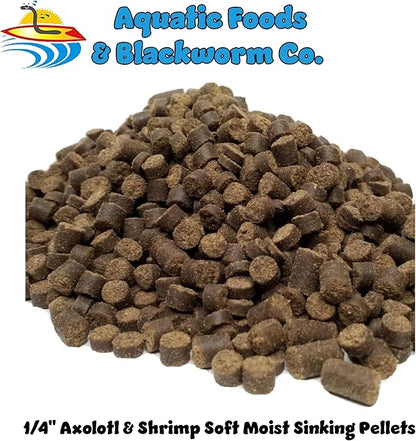 Aquatic Foods Inc. Axolotl Food, 1/4" Soft Moist Sinking Pellets, Rangen's Salmon Meal Pellets for Adult Axolotl. Also Shrimp, Snails, Crabs, Bottom Fish, All Tropical Fish...12oz Small Jar