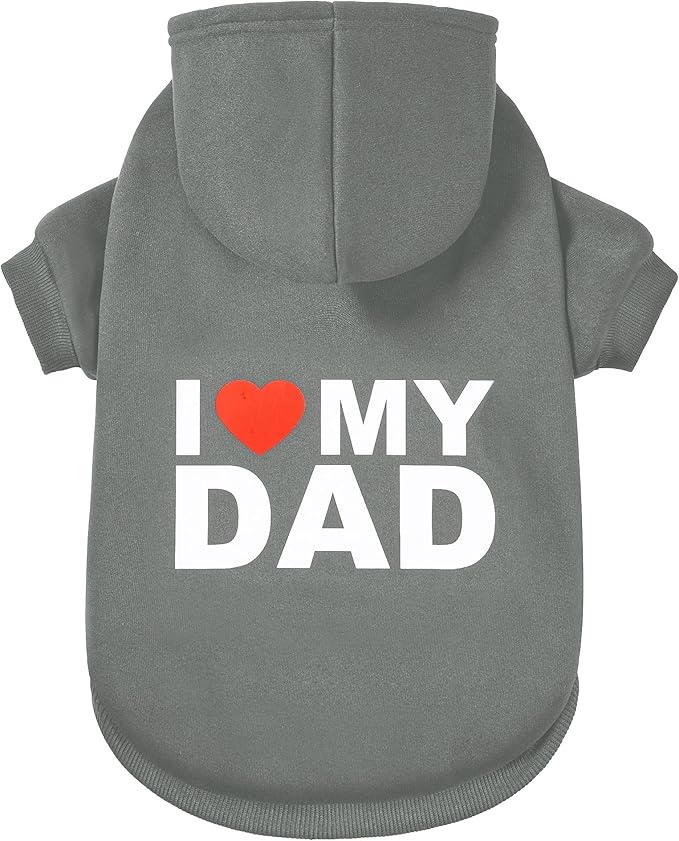 GreenJoy Dog Sweater Dog Hoodie Cold Weather Dog Coat Hooded Sweatshirt for Puppies,Cats, Small Medium Large Dogs (Grey(I Love My Dad), Large)