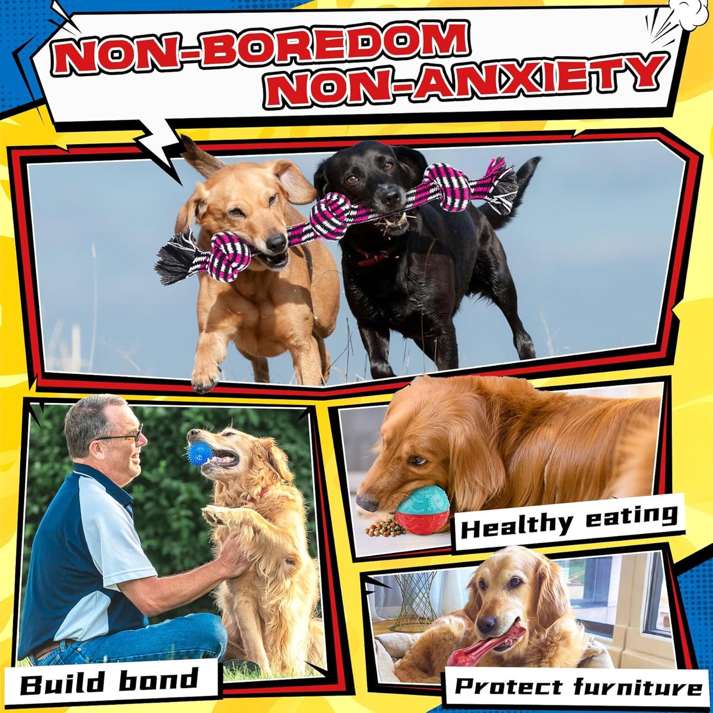 Zeaxuie 12 Pack Heavy Duty Various Dog Chew Toys Pack for Aggressive Chewers - Includes Large Rope Toy, Squeaky Toys & Indestructible Chew Bone for Medium, Large & X-Large Breeds Dogs