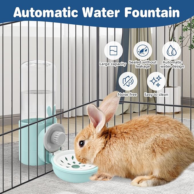 kathson Rabbit Water Dispenser for Cage 17 Oz Hanging Guinea Pig Water Bottle No Drip Gravity Automatic Bunny Water Bottle No Leak Small Animal Water Bottle for Chinchilla Ferret Hamster(Light Blue)