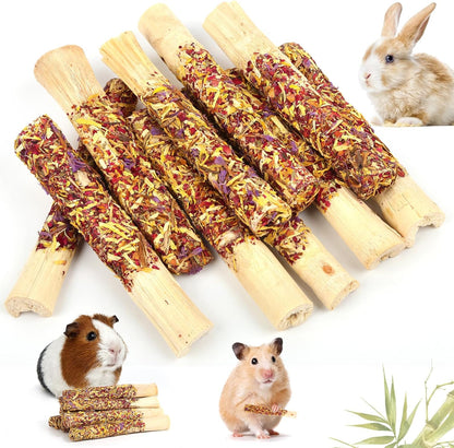 Abizoo Natural Rabbit Chew Toys - 10 Sweet Bamboo Sticks for Rabbits, Guinea Pigs, Chinchillas & Hamsters - Healthy Wooden Snacks for Teeth