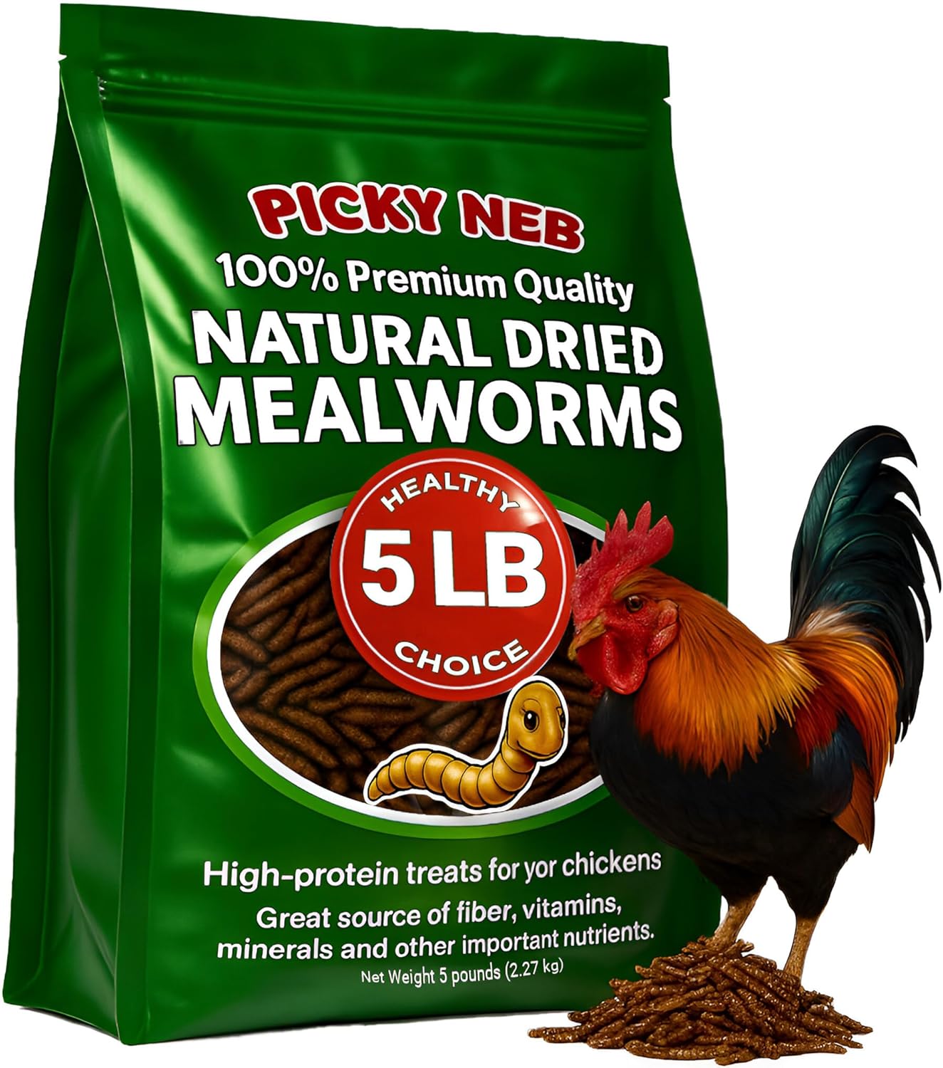 Dried Mealworms 100% Non-GMO 5 Lb - Mealworms for Birds, Chickens, Ducks - Perfect High-Protein Treats - Whole Large Meal Worms, Dried for Chickens and Bluebird Food Bulk