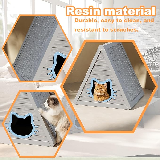 DRATO Cat House for Indoor Outdoor Cat Shelter Feral Cat Outside Easy to Install and Clean for Indoor, Balcony use (Gray, 23.82 * 25.59 * 25.67)