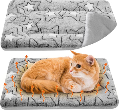 VitalCozy 2 Pack Self Warming Cat Mat Self Heating Pad Bed Reversible Machine Washable Reflects Body Heat Warm Thermal Pet Pad Crate Blanket for Feral and Indoor Cat(Double Star,21" X 14")