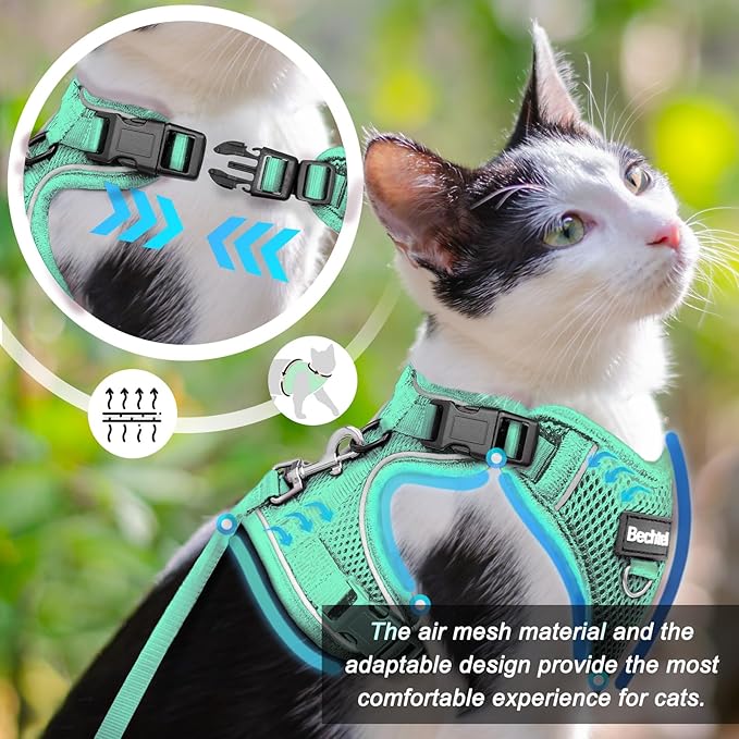 Kitten Harness and Leash Seat, The Upgrade Can be Adjusted in Four Directions and Breathable Cat Harness for Anti Escape That can be Fitted and Positioned, Reflective Strips Harness, Green,XXS