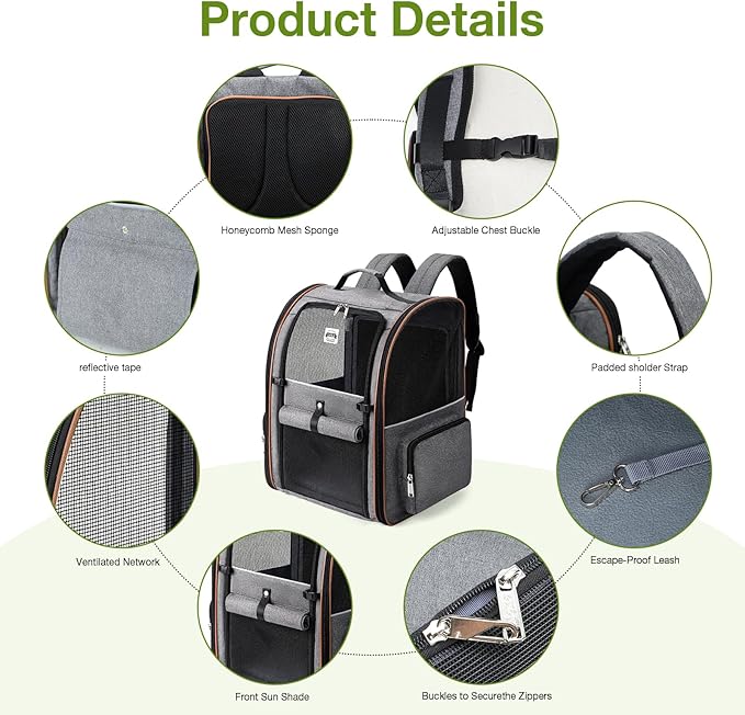 Lekebobor Extra Large Cat Backpack Carrier Expandable Pet Carrier Backpack for Small/Medium Dogs and Medium/Large Cats, Grey