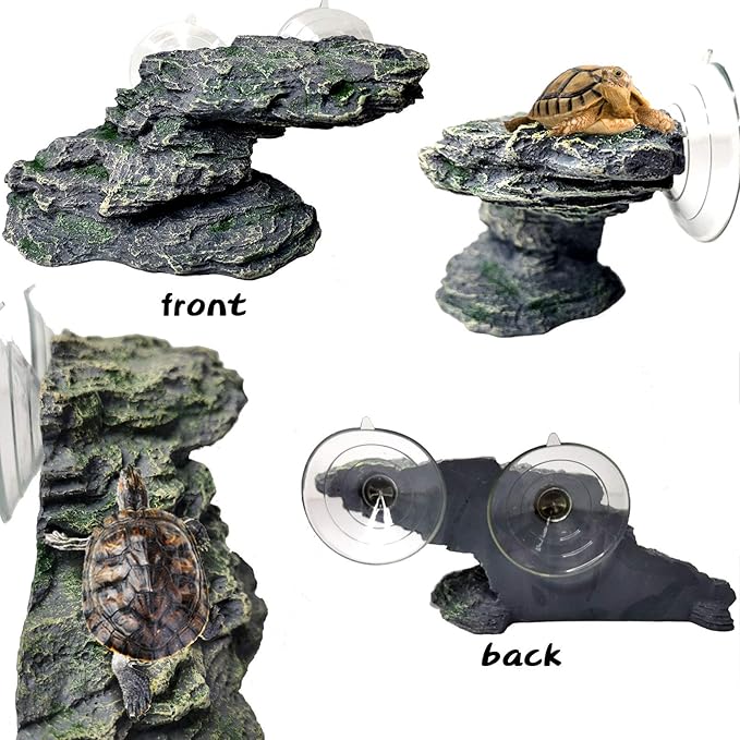 PINVNBY Basking Platform for Turtles Tortoise Dock Resin Resting Rock Reptile Habitat Climbing Ornament Floating Ledge Aquarium Decoration with 2 Pcs Suction Cups for Frogs, Newts,Lizard(3 Pcs)