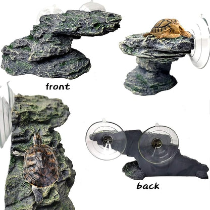 PINVNBY Basking Platform for Turtles Tortoise Dock Resin Resting Rock Reptile Habitat Climbing Ornament Floating Ledge Aquarium Decoration with 2 Pcs Suction Cups for Frogs, Newts,Lizard(3 Pcs)