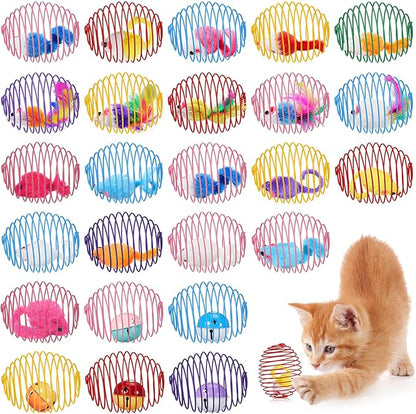 Jecery 5 Pcs Halloween Cat Spring Balls Toys Stretchable Rolling Balls Colorful Playful Coils Interactive Spring Action Toy Caged Rats for Kitten Cat Pet Supplies(Mouse and Bell,Colorful,25 Pcs)