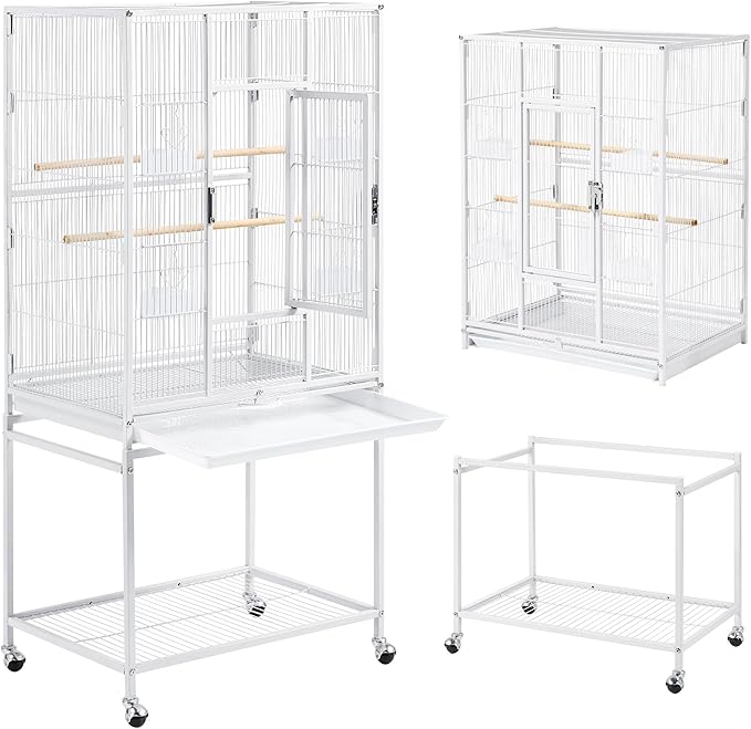 Yaheetech 54" Large Flight Bird Cage for Parrots Macaw Cockatiels Sun Parakeets Lovebird Green Cheek Conures African Grey Small Quaker Amazon Parrots with Rolling Stand, White