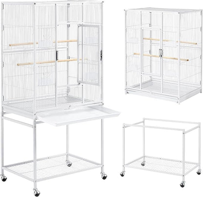 Yaheetech 54" Large Flight Bird Cage for Parrots Macaw Cockatiels Sun Parakeets Lovebird Green Cheek Conures African Grey Small Quaker Amazon Parrots with Rolling Stand, White