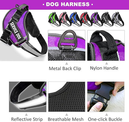 Service Dog Vest, 9 Dog Patches No Pull Dog Harness and Leash Set with Handle,Easy On and Off Pet Vest Harness with Night Safe Reflective Straps for Small Medium Large Breed Dogs