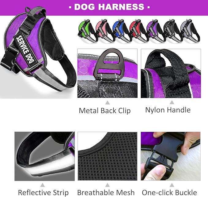 Service Dog Vest, 9 Dog Patches No Pull Dog Harness and Leash Set with Handle,Easy On and Off Pet Vest Harness with Night Safe Reflective Straps for Small Medium Large Breed Dogs