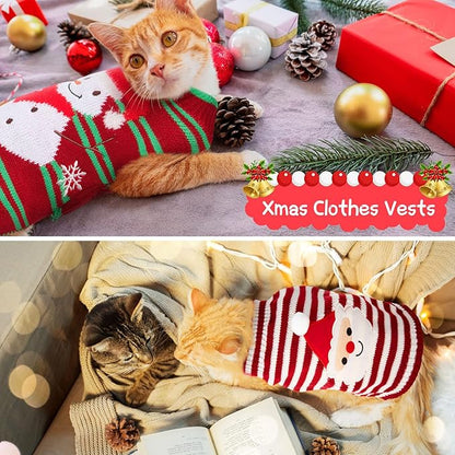 Sanwuta 3 Pieces Thanksgiving Christmas Dog Sweaters Sets Turkey Santa Snowman Puppy Dog Clothes Pet Knitwear for Puppy Doggie Cat Pet Costume(Medium)