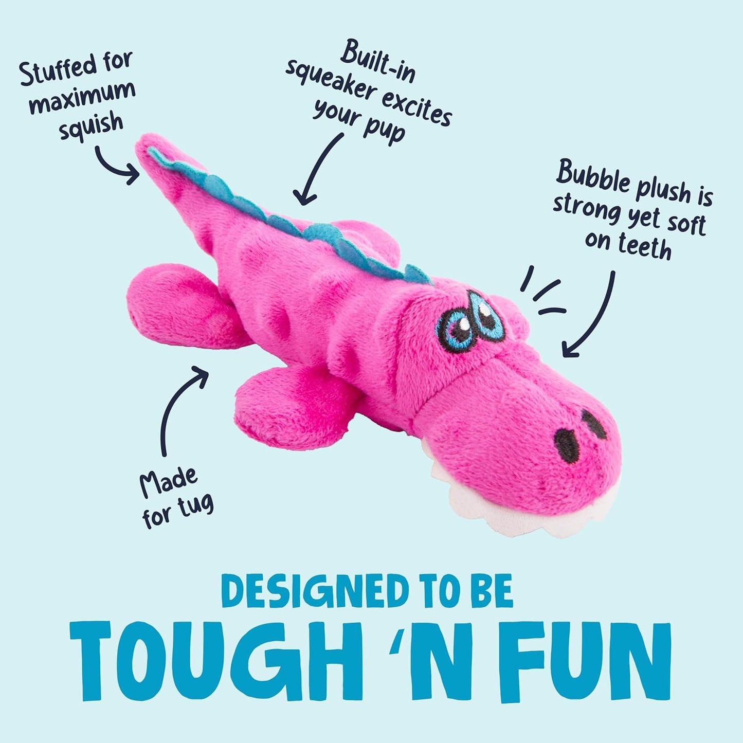 goDog Just For Me Gators Squeaky Plush Dog Toy, Chew Guard Technology - Pink, Mini