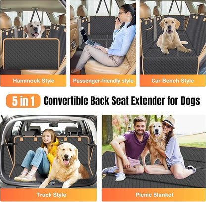 Dog Car Seat Cover for Back Seat, Dog Car Bed Cover with Strong Hard Bottom 4 Panels, Back Seat Extender Hammock for Cars SUV Truck Black Color