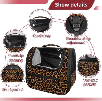 Portable Travel pet Backpack Carrier Hamster Bag Small Dog cat Carrier Breathable Hang Bag, Brown Leopard Print