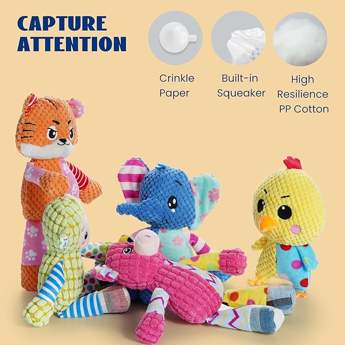 Nocciola Stuffed Crinkle Squeaky Dog Toys: 5 Pack Cute Animal Plush Toys for Small Medium Size Dogs, Durable Puppy Chew Toys for Boredom and Calming Aid, for Dogs