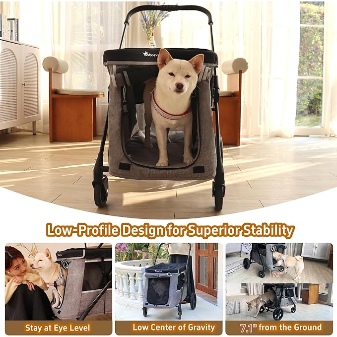 Medium Dog Stroller for Small to Large Dogs 4 Wheels Multi Pet Stroller for 4 Dogs Holds Up to 40lbs, One-Click Folding&Smooth Tires&Sunshade & Storage Basket (Gray, Medium)