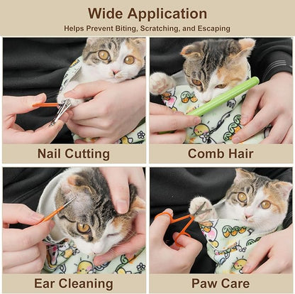 35.5" Extra Large Cat Grooming Wrap – Anti-Escape Cat Wrap for Cutting Nails, Brushing & Medication – Soft, Comfortable, Reusable, Self-Adhering, Holds Cats Up to 22lbs (Cow Corn)