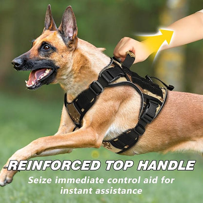 WINGOIN Tactical Dog Harness for Medium Dogs, Heavy Duty No Pull Dog Harness with Handle, Adjustable Reflective Military K9 Pet Vest for Pitbull, Female, Male, Walking, Hunting, Camo (M)