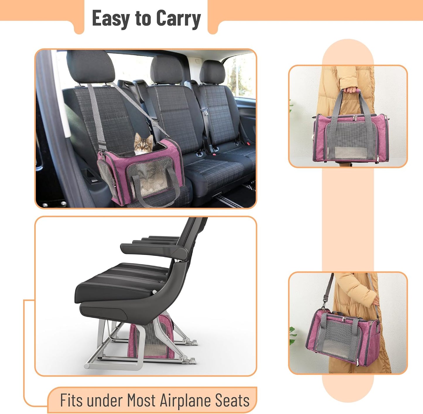 Mr. Pen- Pet Carrier, Pink, Soft-Sided Cat & Dog Carrier, Bag for Travel