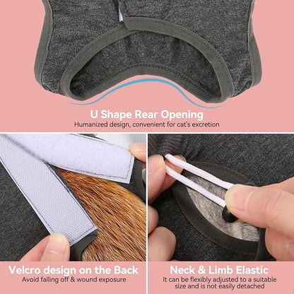 2 PCS Cat Recovery Suit for Spay Abdominal Wounds Female, Cat Onesie for Cats After Surgery, Pet Surgery Recovery Suit Kitten Onesie for Cats Anti Licking (Grey (2PCS), Small)