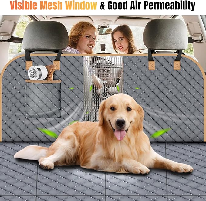 Dog Car Seat Cover for Back Seat, Dog Car Bed Cover with Strong Hard Bottom, Back Seat Extender Hammock for Cars SUV Truck 4 Panels Gray Color Large Size