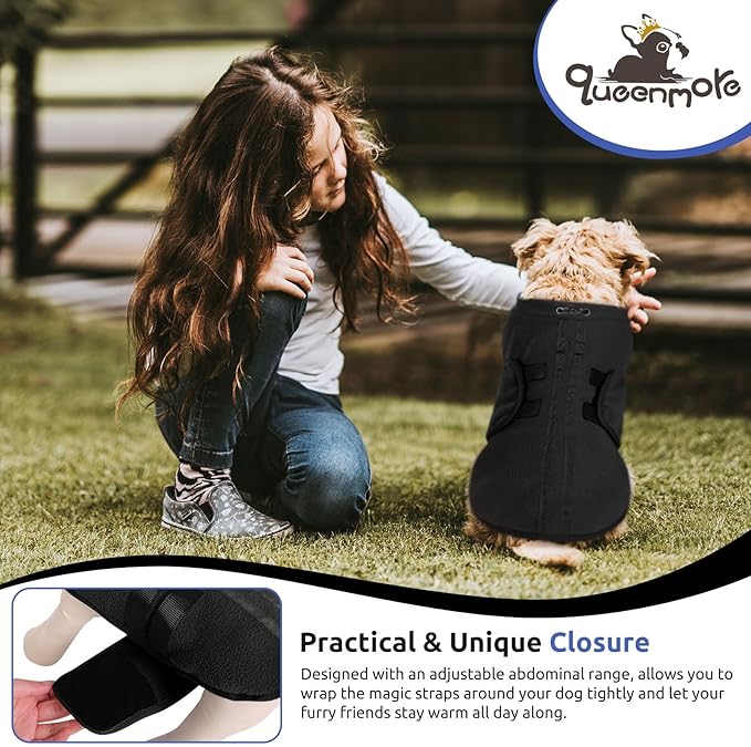 Queenmore XL Dog Sweaters, Soft Fleece Vest Pullover Dog Jacket with Leash Hole, Warm Winter Dog Clothes Cold Weather Doggy Dachshund Sweater for Large Dogs Cats Boy or Girl (Black, XL)